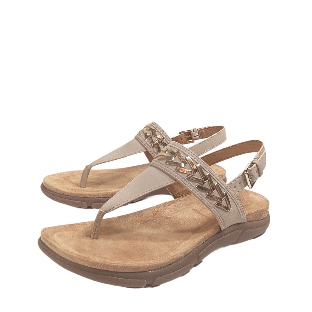 Easy Spirit Monte Sandals Womens 7.5 Light Natural Chevron Comfort Thong New